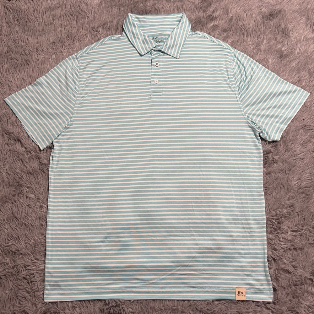 Rorie Whelan Golf Polo Striped Shirt Drifit Blue White Mens Large‎ Athletic
